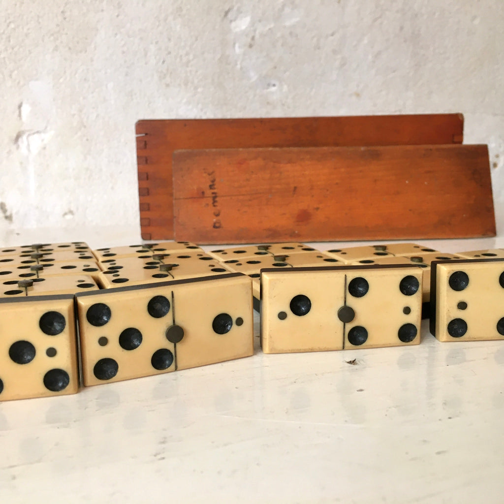 Jeu de dominos complet dans boîte en bois