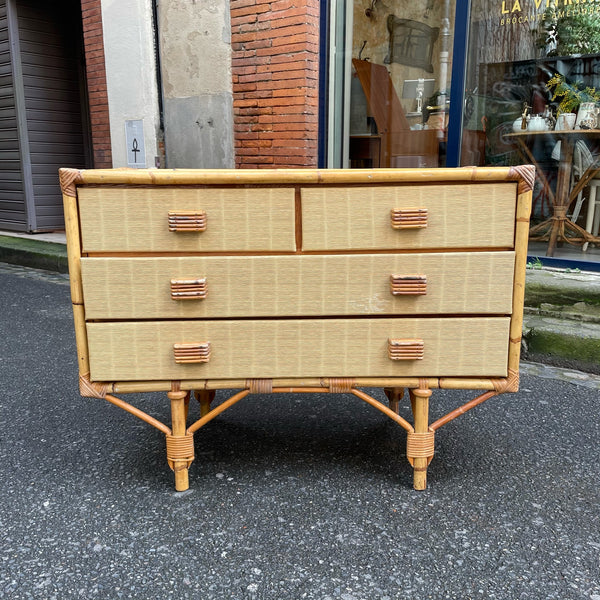 Commode en rotin années 60