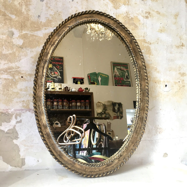 Miroir oval années 1930 / 1940 encadrement métal doré