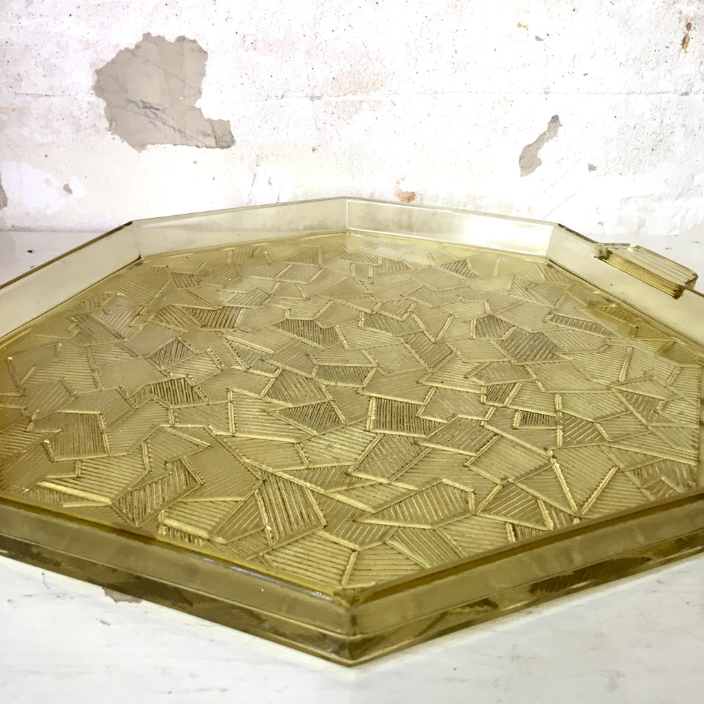 Plateau octogonal en verre jaune Art Déco