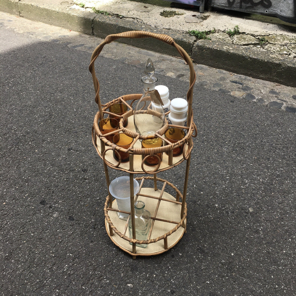 Bar portable rond en rotin