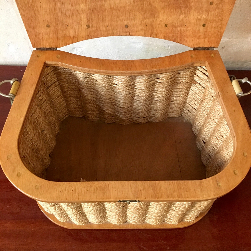 Boîte de pêcheur ancienne bois et corde