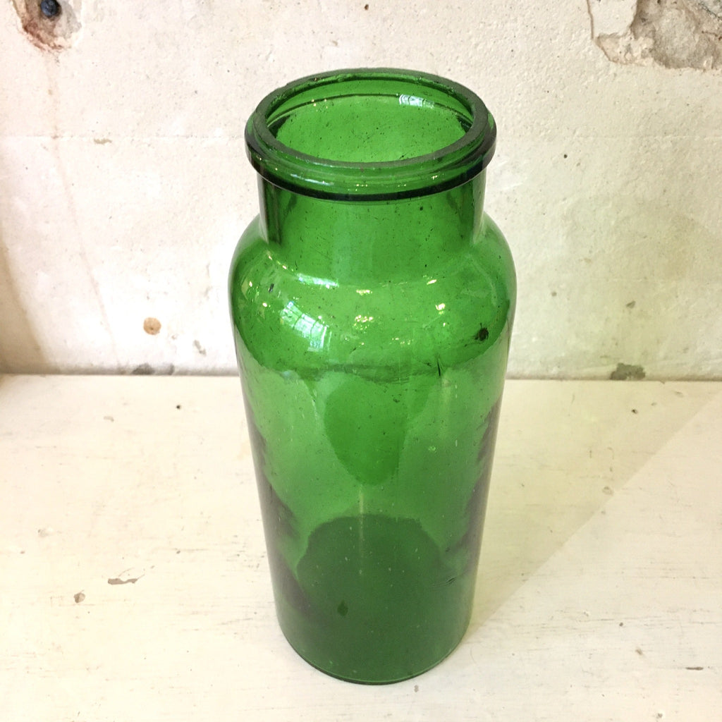 Grand bocal avec bouchon en verre moulé de couleur verte