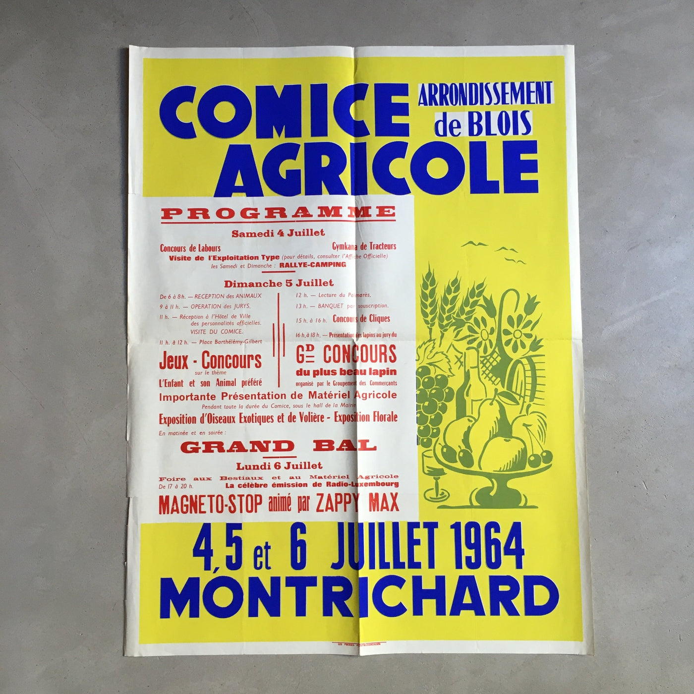 Affiche originale sérigraphiée Comice Agricole Montrichard 1964