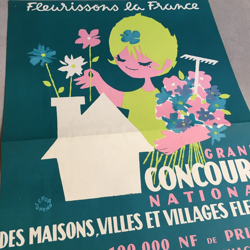 Affiche originale "Fleurissons le France" Concours National années 60 Lefor Openo 40 x 60 cm