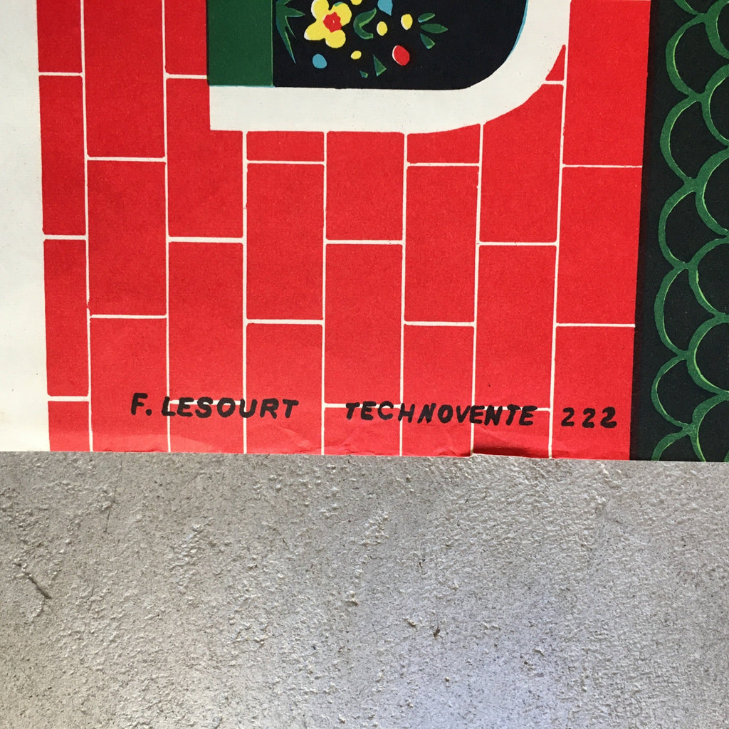 Affiche originale Concours National Fleurir la France 1960 - Illustration F. Lesourt - 62 x 100 cm