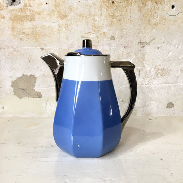 Théière bleue et blanche porcelaine de Limoges Art Déco - Aluminite - Frugier