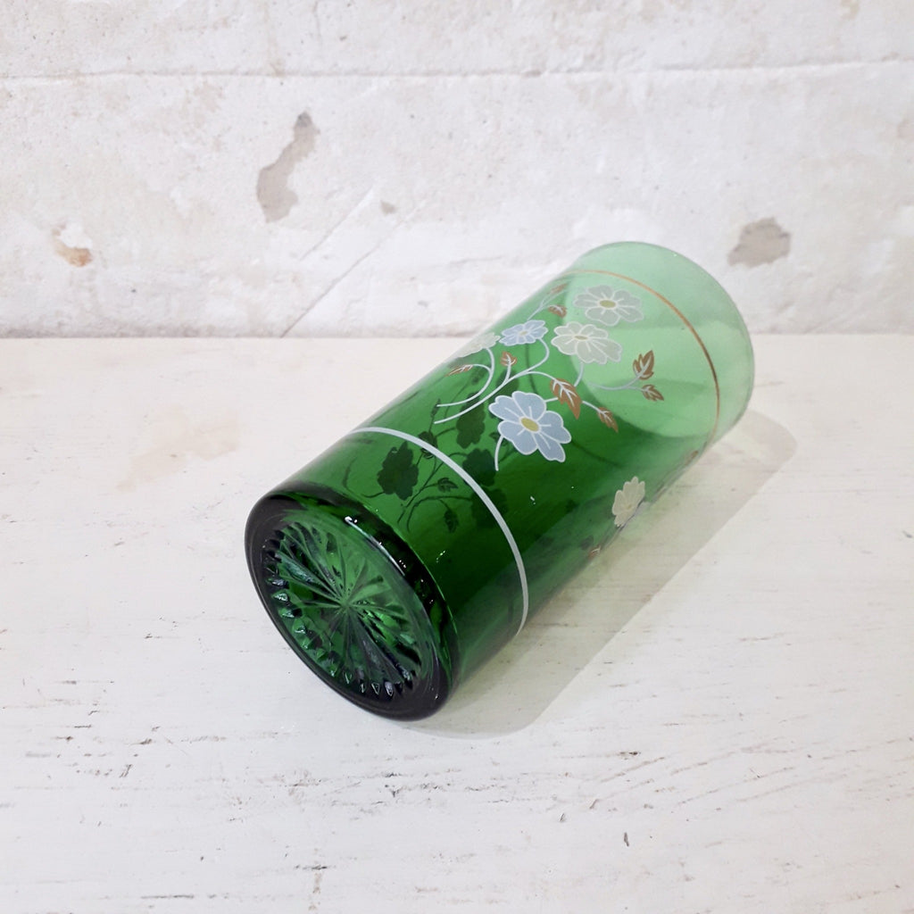 Ensemble de 6 verres vert décor fleur années 70 / 80