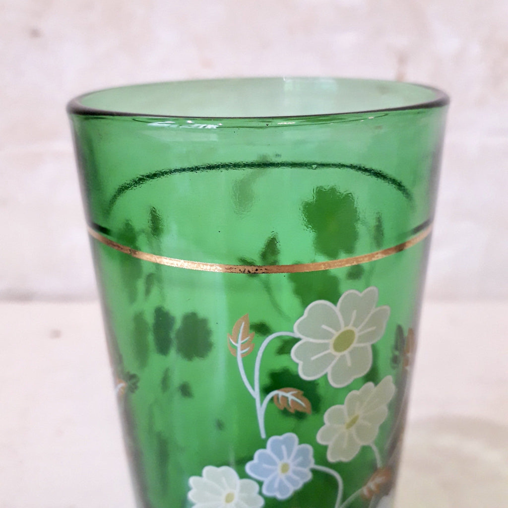 Ensemble de 6 verres vert décor fleur années 70 / 80