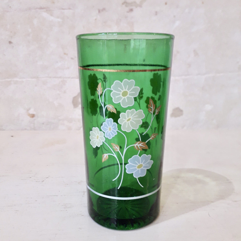 Ensemble de 6 verres vert décor fleur années 70 / 80