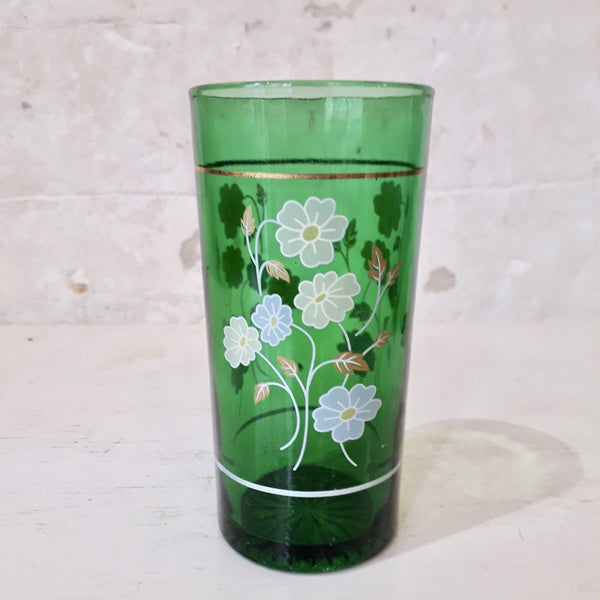 Ensemble de 6 verres vert décor fleur années 70 / 80