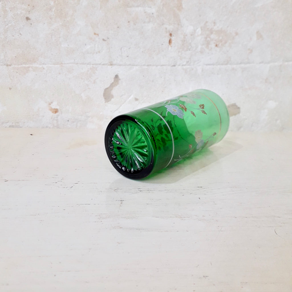 Ensemble de 6 verres vert décor fleur années 70 / 80