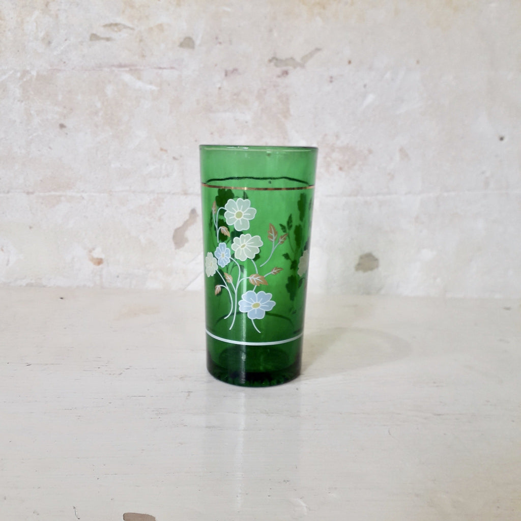 Ensemble de 6 verres vert décor fleur années 70 / 80