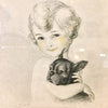 Dessin de Jean Droit enfant et son chien, bouledogue français 1920-1930