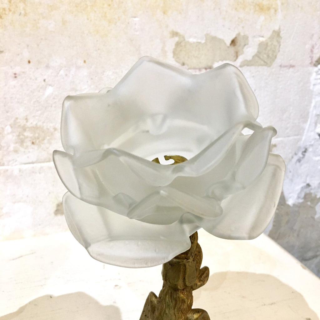 Applique en bronze dragon , abat-jour en rose pâte de verre