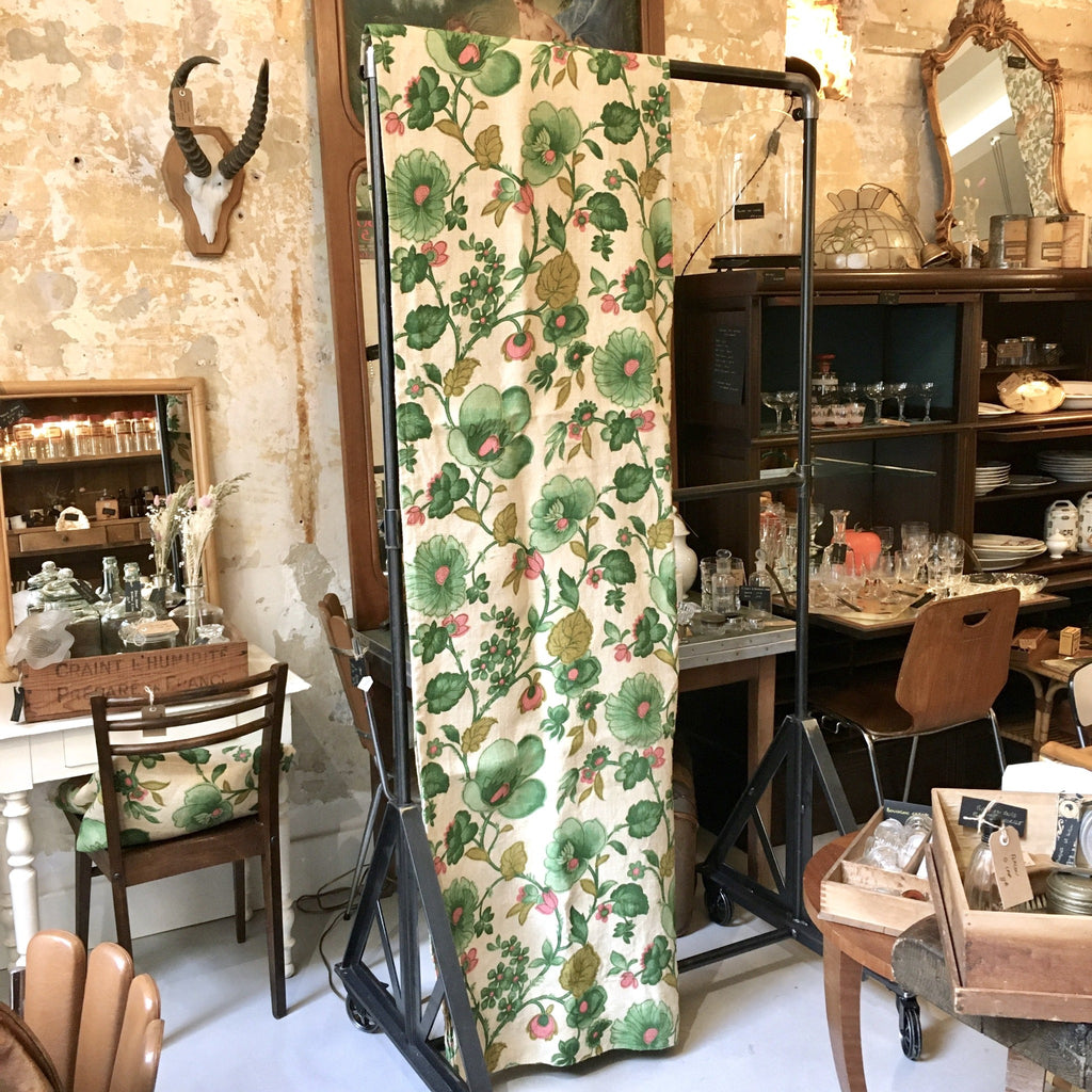 Paire de rideaux anciens chanvre imprimé fleurs