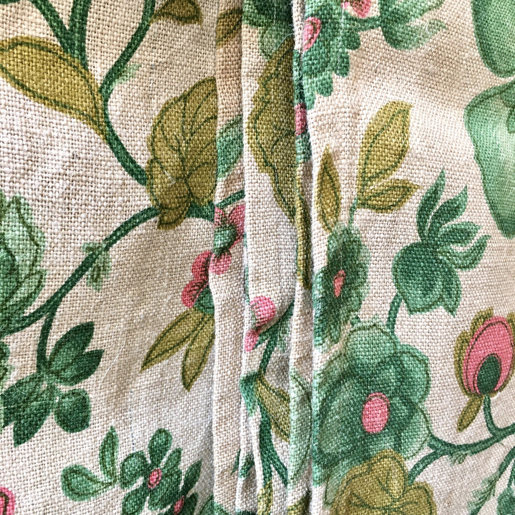 Paire de rideaux anciens chanvre imprimé fleurs