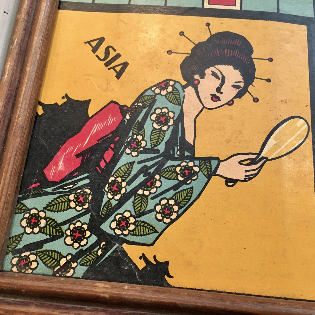 Ancien plateau de jeu des petits chevaux continents - années 1920 Art Déco