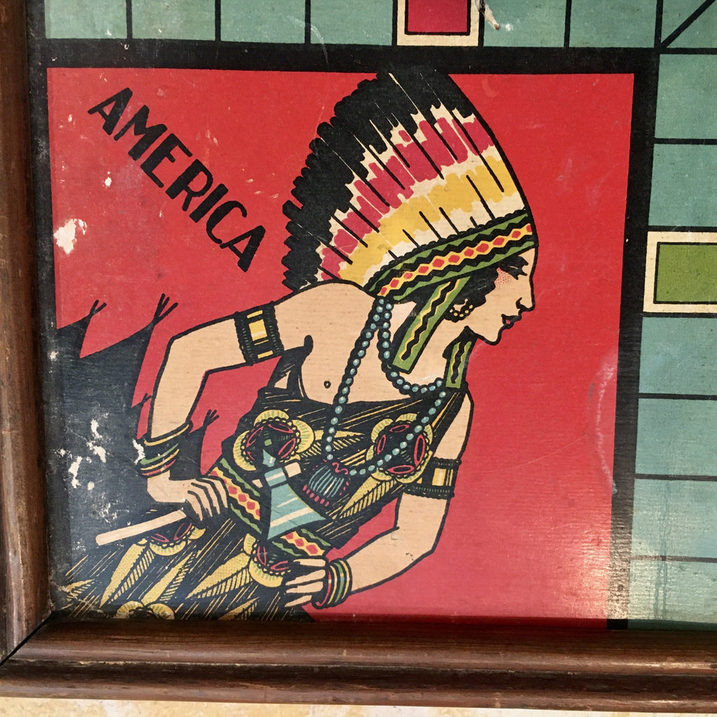 Ancien plateau de jeu des petits chevaux continents - années 1920 Art Déco