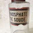Petit pot à pharmacie Napoléon III en verre soufflé avec étiquette - Phosphate de Soude