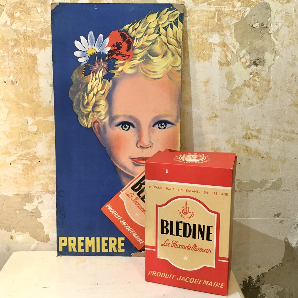 Affiche originale publicitaire : Blédine - La Seconde Maman avec un enfant blond - publicité