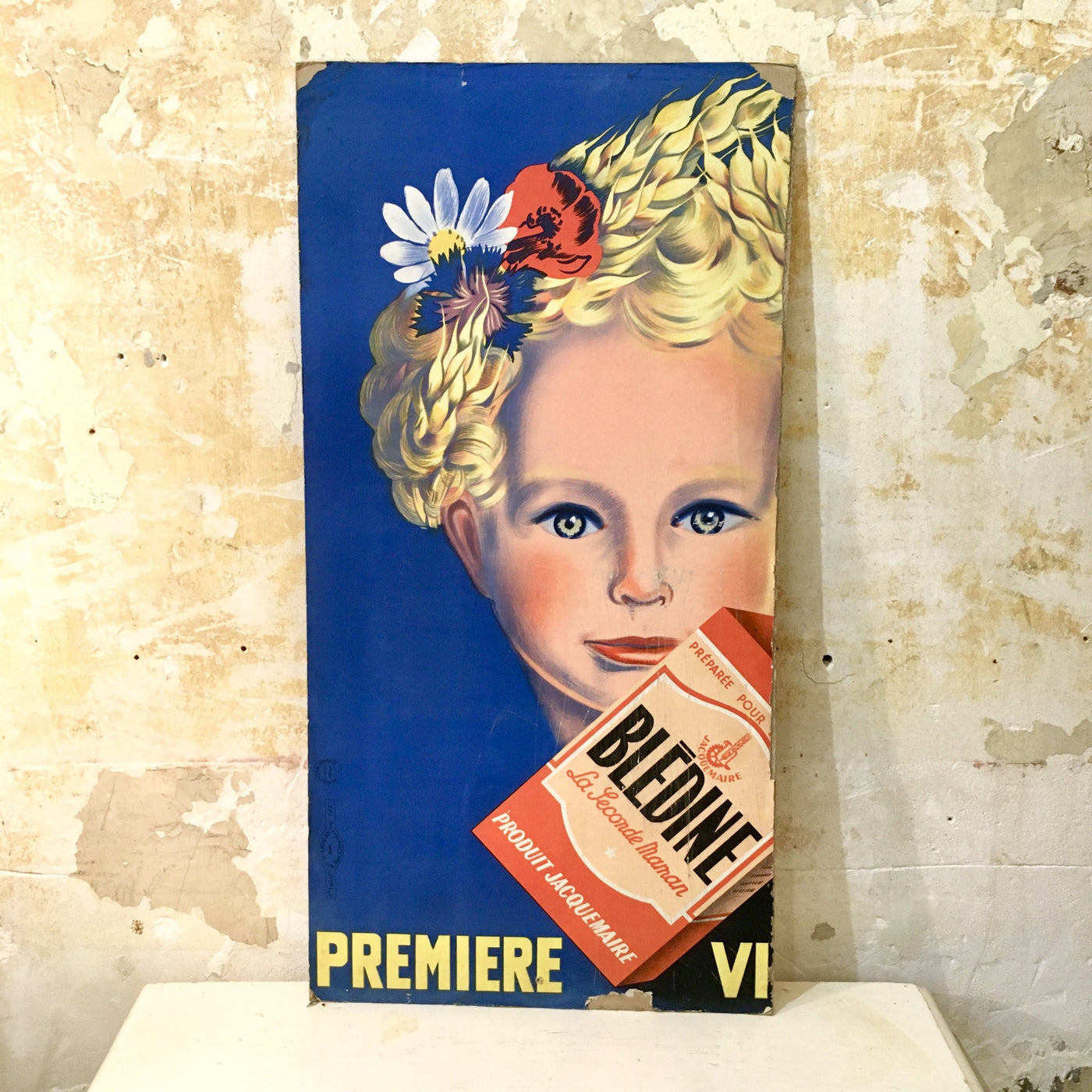 Affiche originale publicitaire :  Blédine - La Seconde Maman avec un enfant blond - publicité