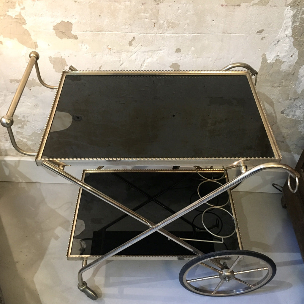 Desserte laiton et verre fumé - grosses roues