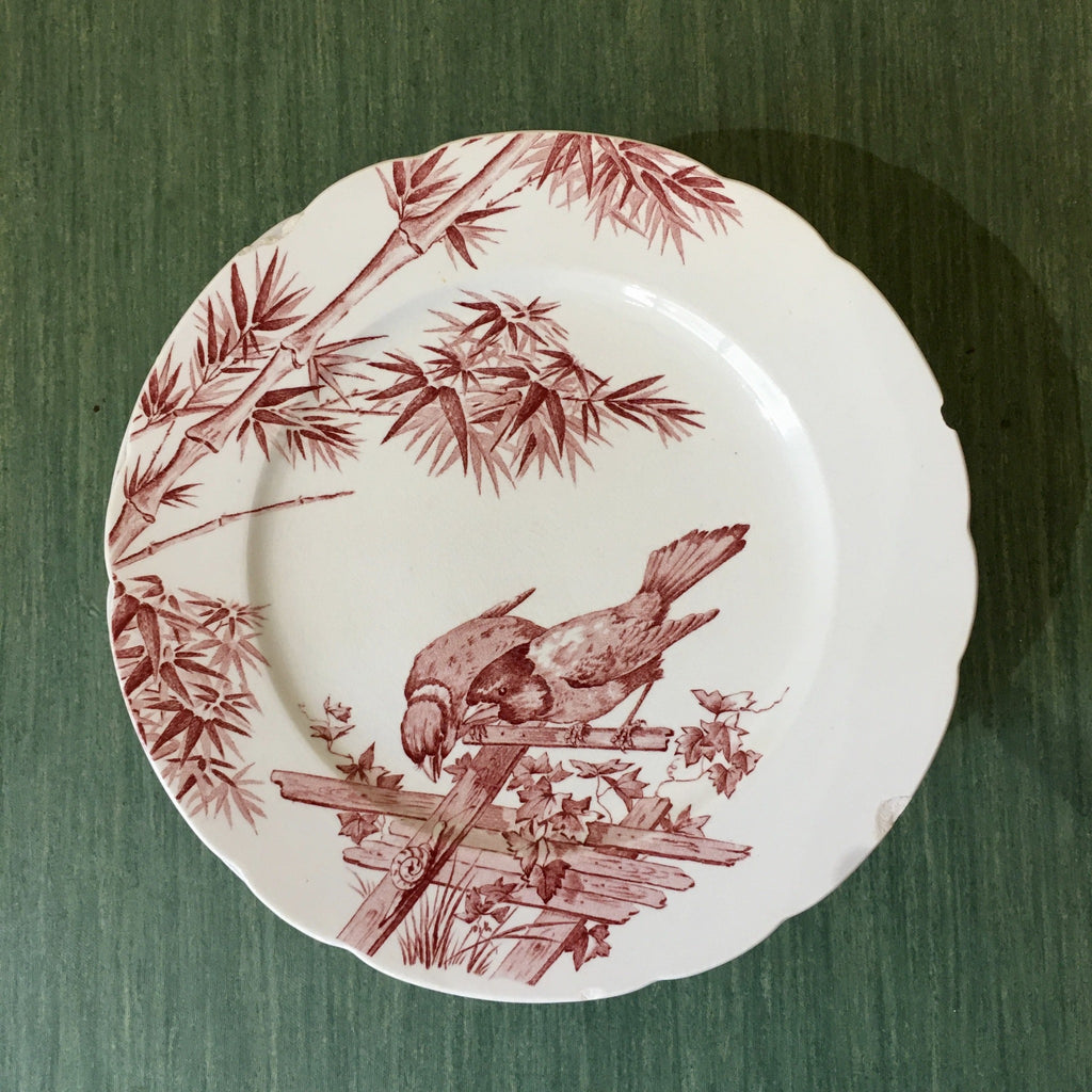 Petite Assiette 'Oiseaux' de Longwy décor rose