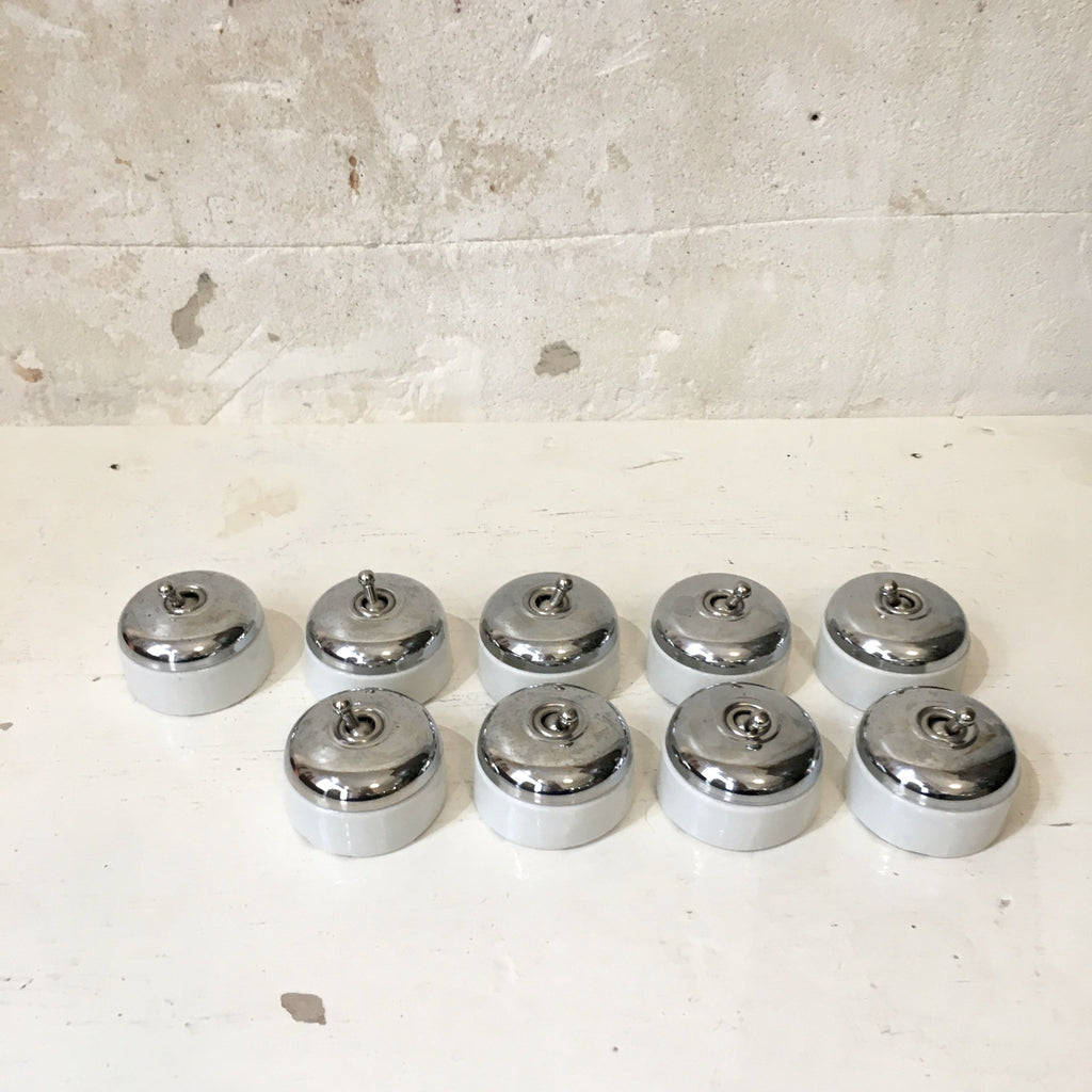 Interrupteur porcelaine chrome vintage 70's