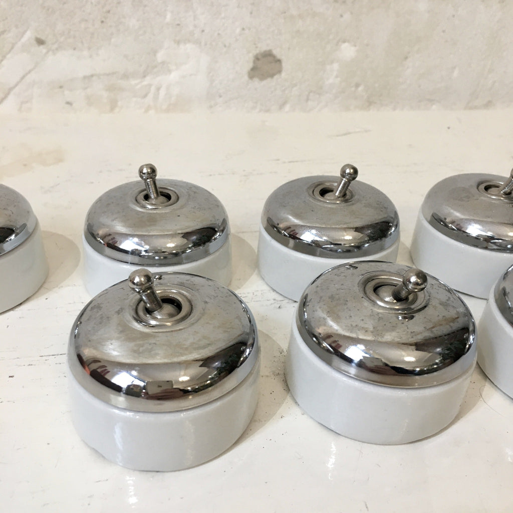 Interrupteur porcelaine chrome vintage 70's