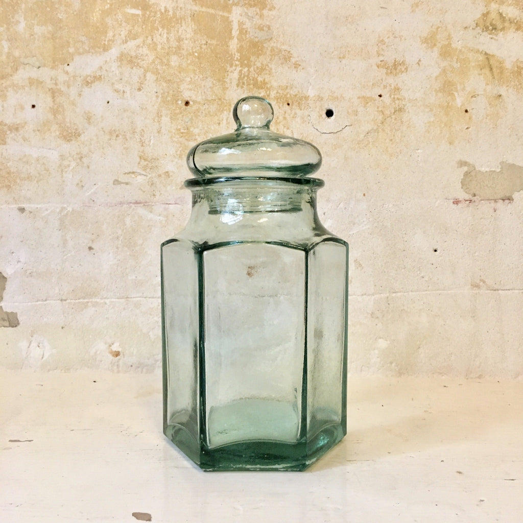 Bocal à biscuit / bonbonnière hexagonal en verre moulé