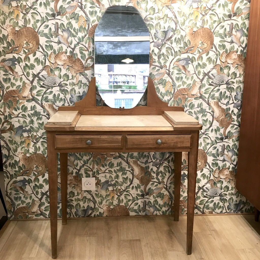 Coiffeuse art déco bois et marbre rose