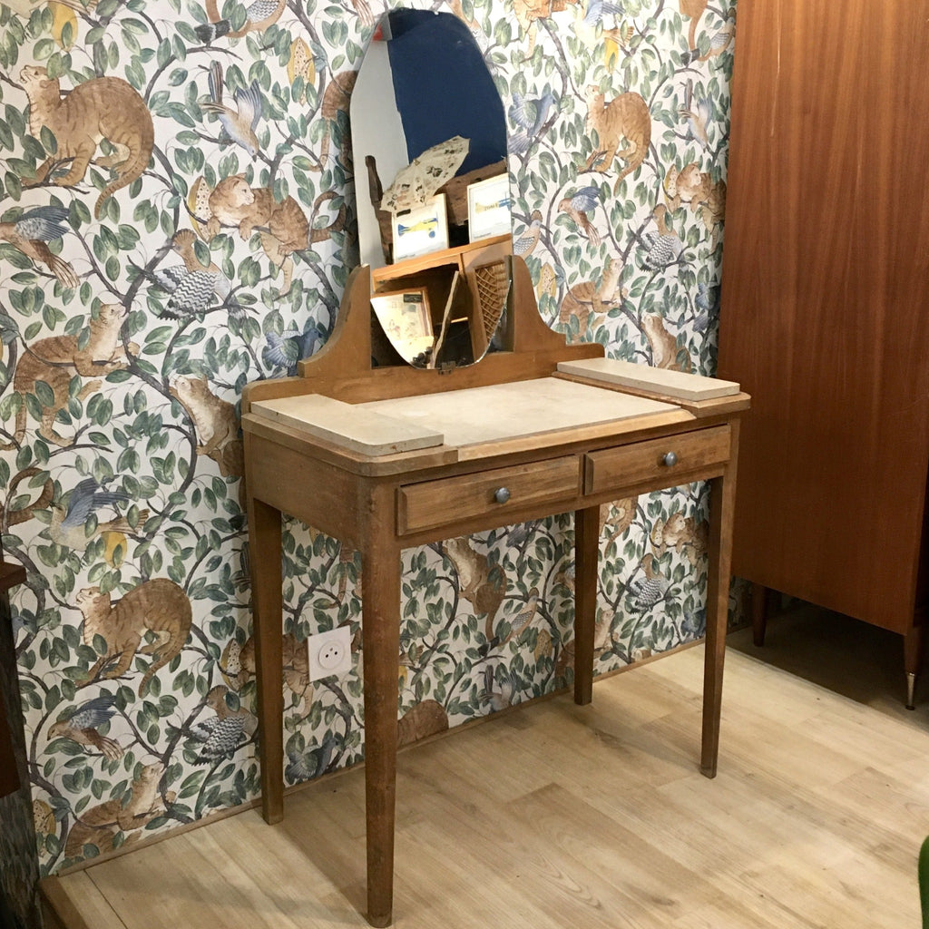 Coiffeuse art déco bois et marbre rose