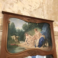 Miroir au mercure trumeau peinture de Boucher, encadrement en bois