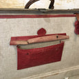 Valise bagage de voyage coins arrondis tissu extérieur lin et sangles en cuir - fin XIX ème