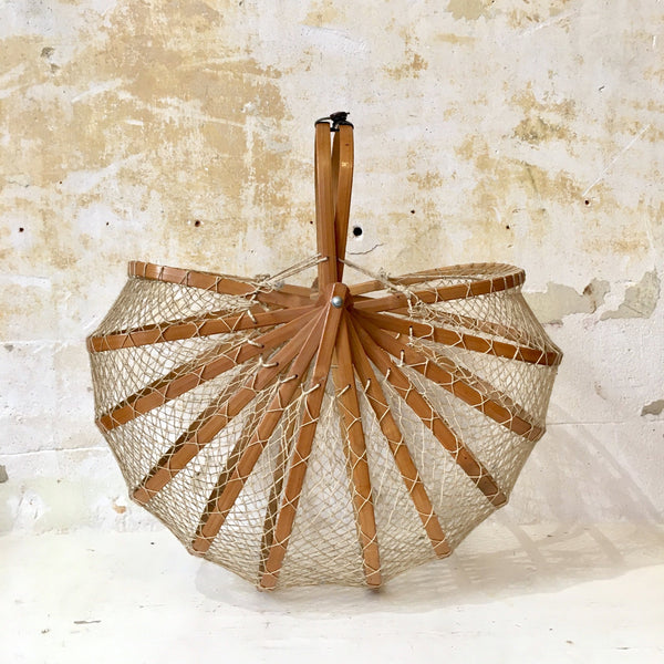 Panier à course pliable - bois et filet - 1970