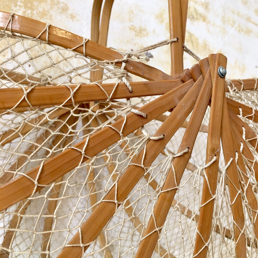 Panier à course pliable - bois et filet - 1970