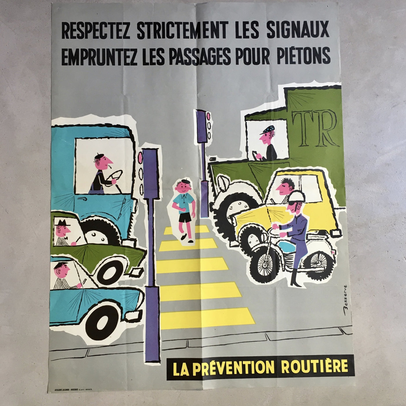 Affiche originale de Besserve Prévention Routière années 1950 - 1960