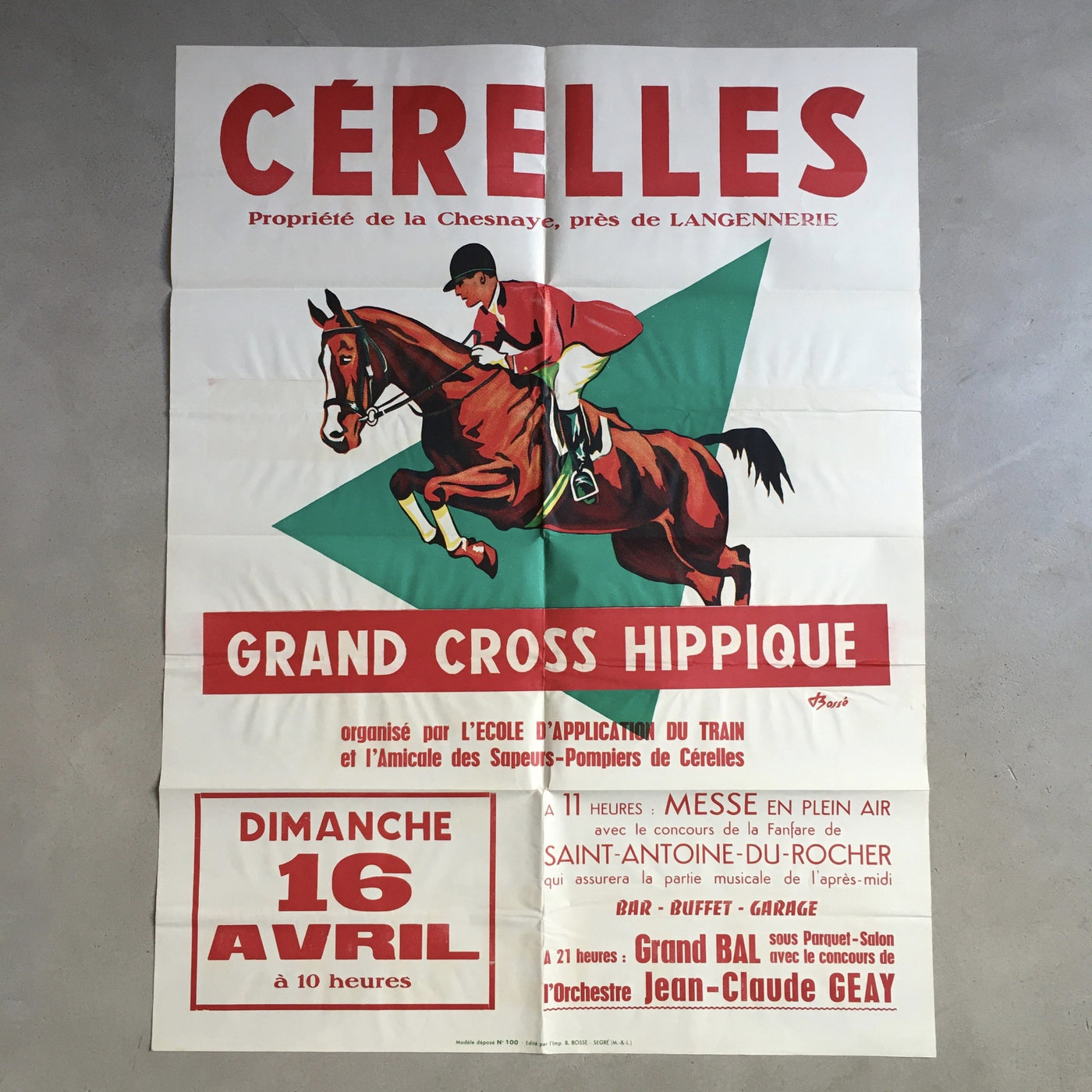 Affiche originale de Bossé 1961 Grand Cross Hippique Cérelles