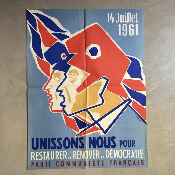 Affiche originale Parti Communiste Français  14 juillet 1961 Simonot