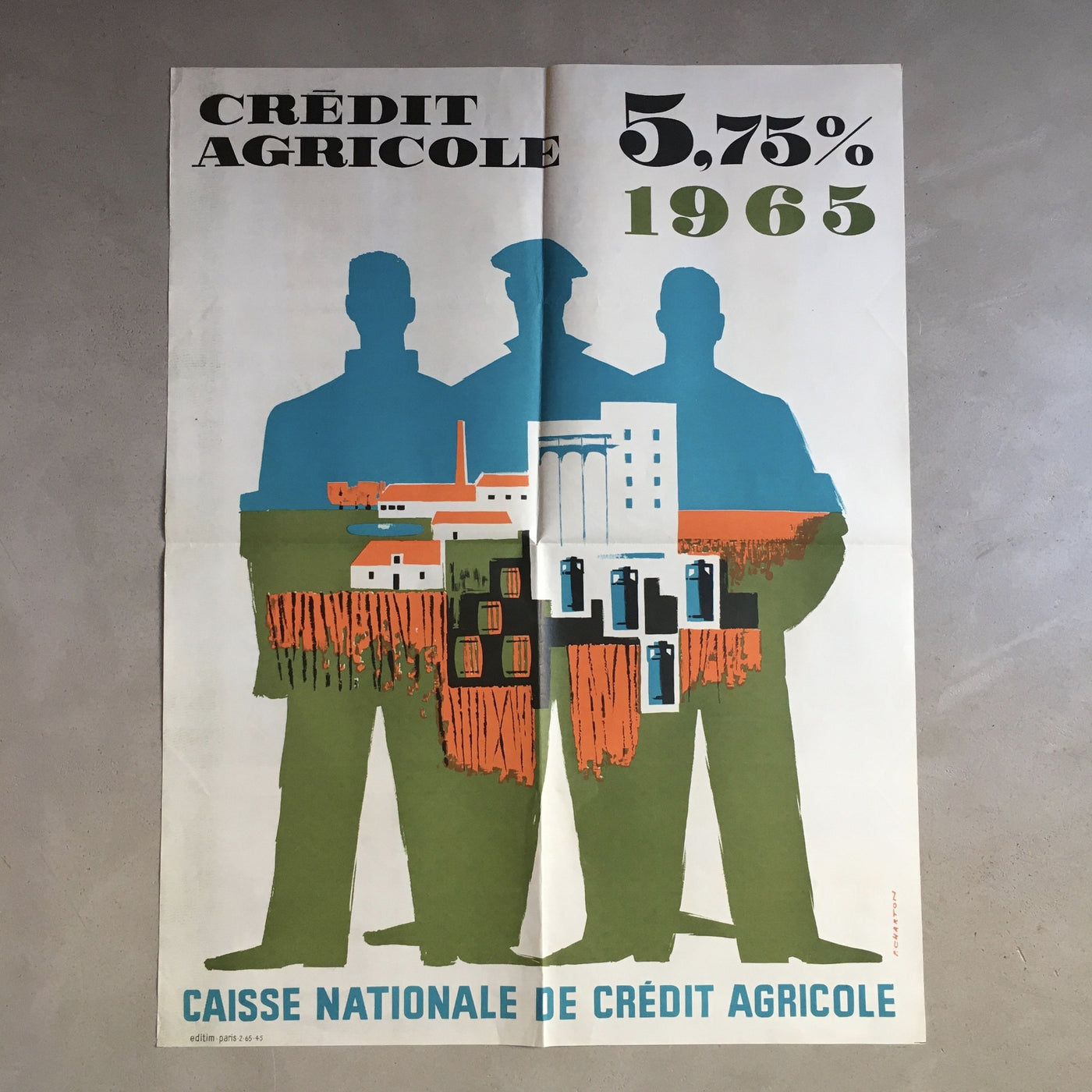 Affiche originale Crédit Agricole 1965 emprunt 5,75% de P. Charton