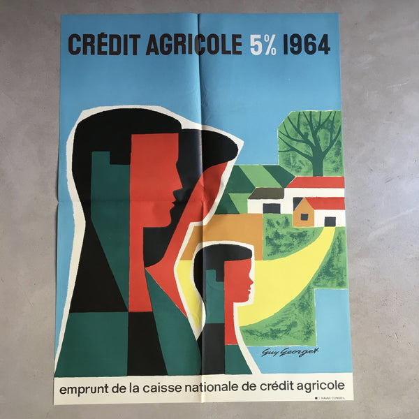 Affiche originale Crédit Agricole 5% 1964 de Guy George