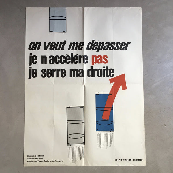 Affiche originale Prévention Routière : dépassement. Années 60 / 70