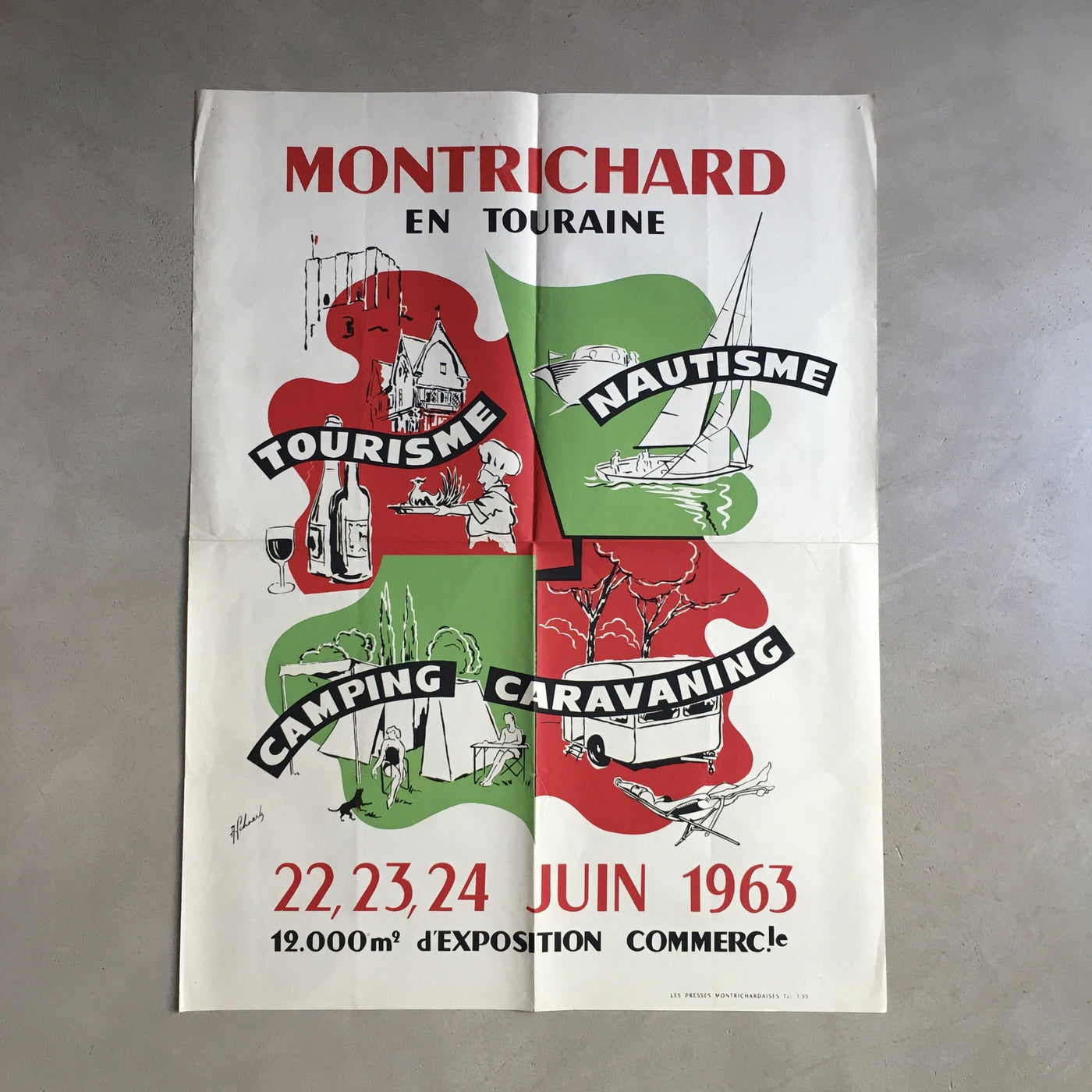 Affiche original Montrichard en Touraine 1963 Tourisme Nautisme