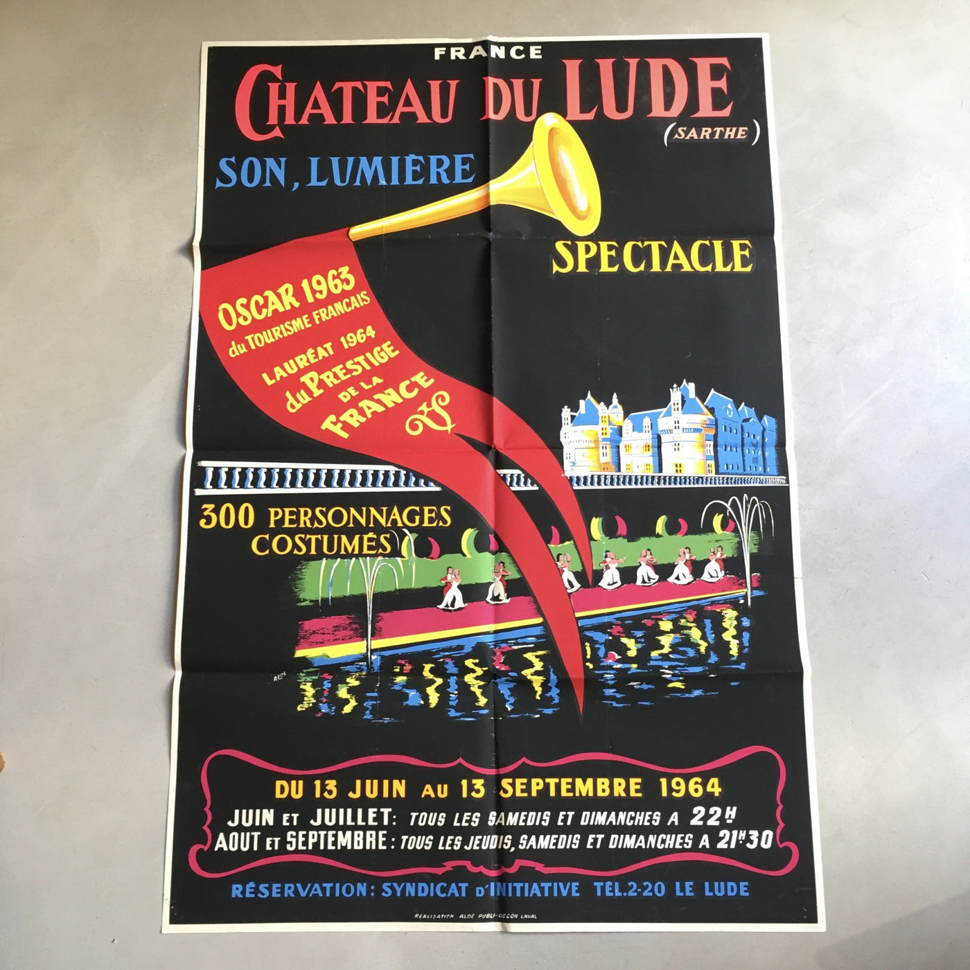 Grande affiche sérigraphiée originale Son et Lumière Château du Lude Sarthe 1964