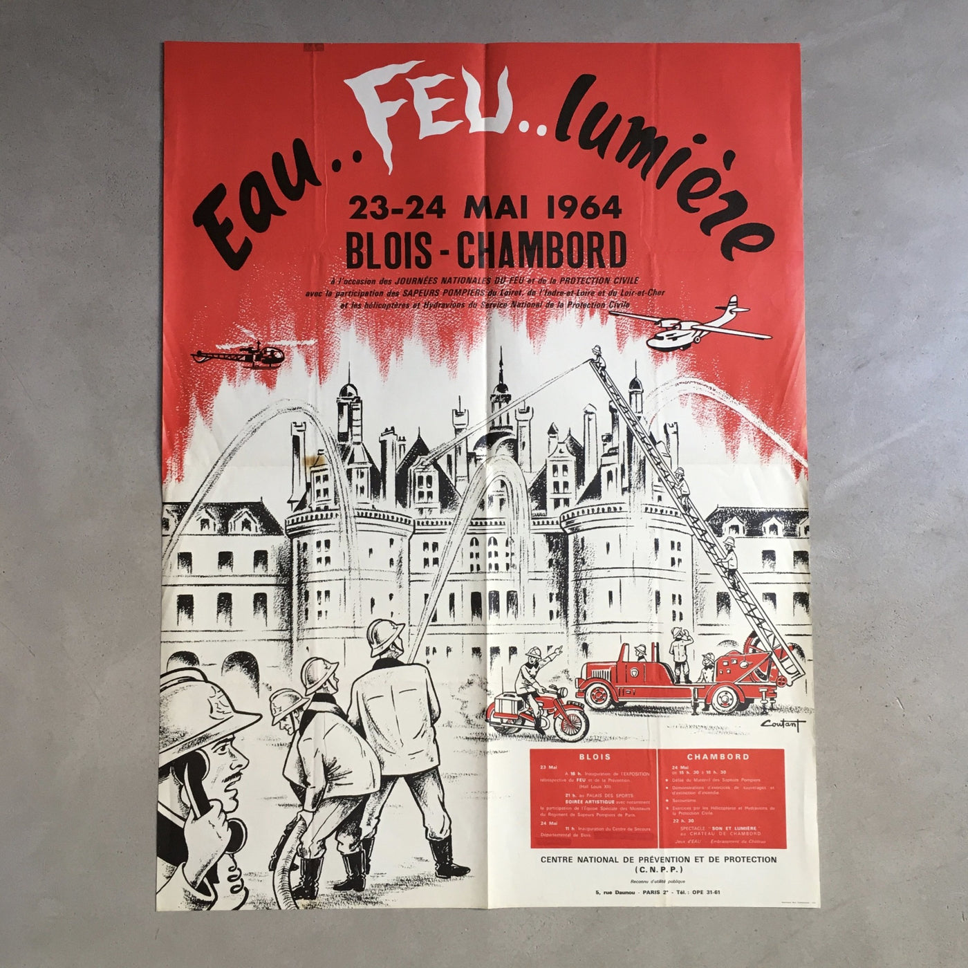 Affiche originale Eau feu Lumière 1964 Blois Chambord