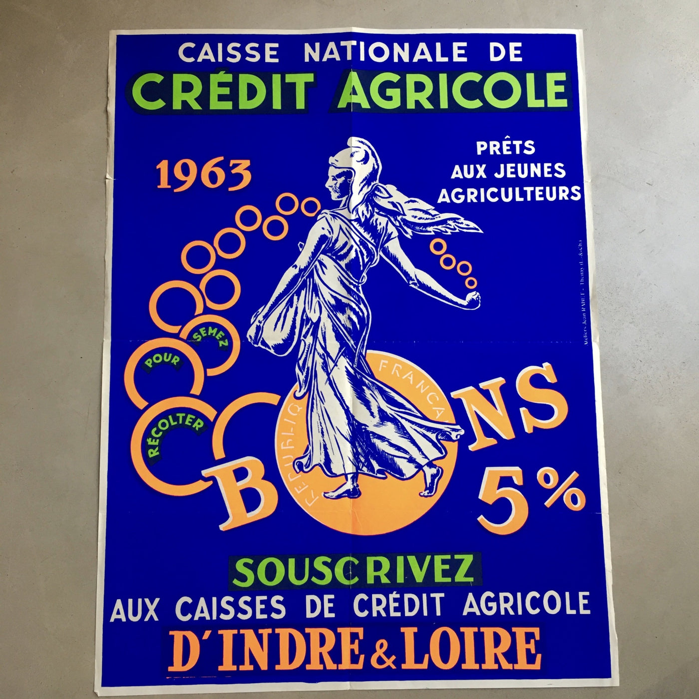 Affiche originale sérigraphiée 1963 de Jean Rabet - Crédit Agricole - Bons 5%