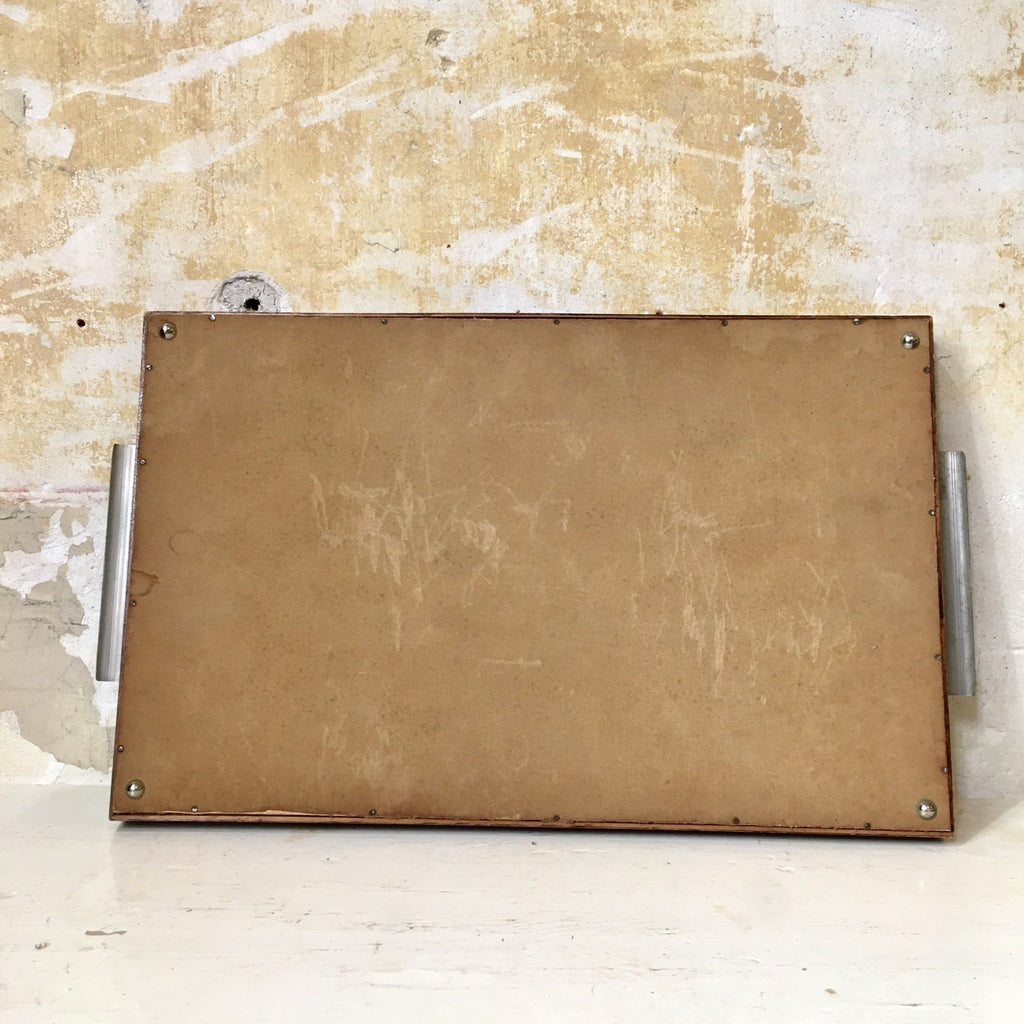 Plateau de service années 70 en bois et métal